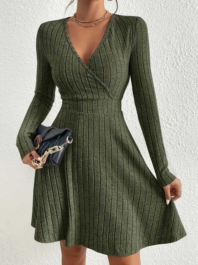 Robe portefeuille pour femme, manches longues, aspect texturé