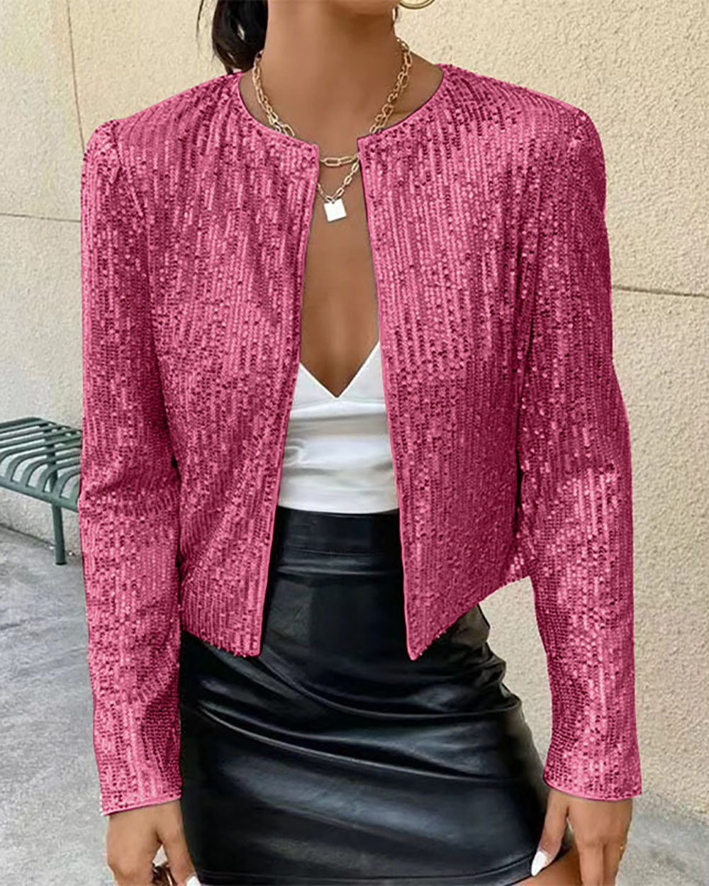 Robe élégante | Manteau court à col montant brillant