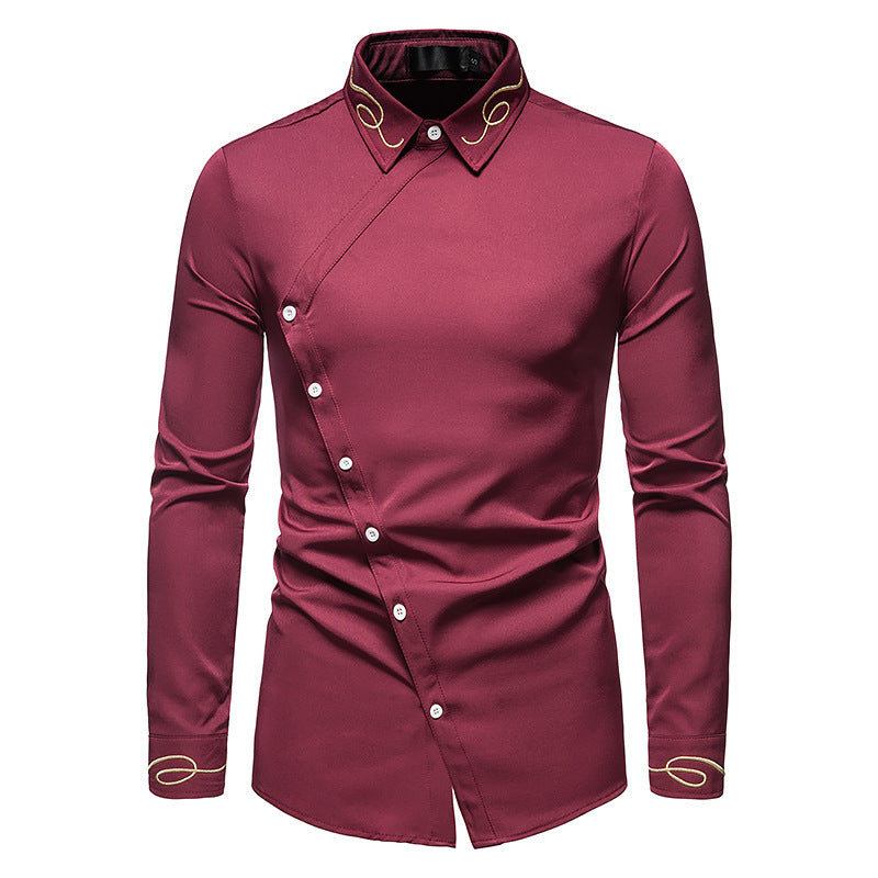 Chemise Homme Élégante Manches Longues Asymétrique Boutons