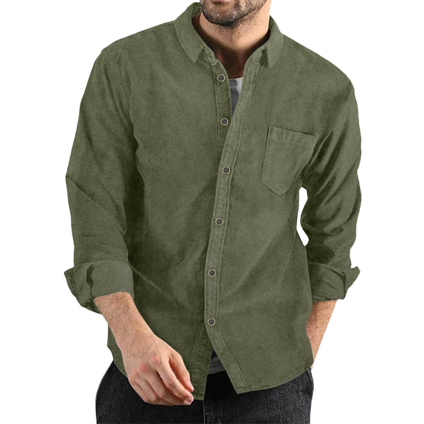 Chemise en velours côtelé pour homme Design élégant avec poche poitrine