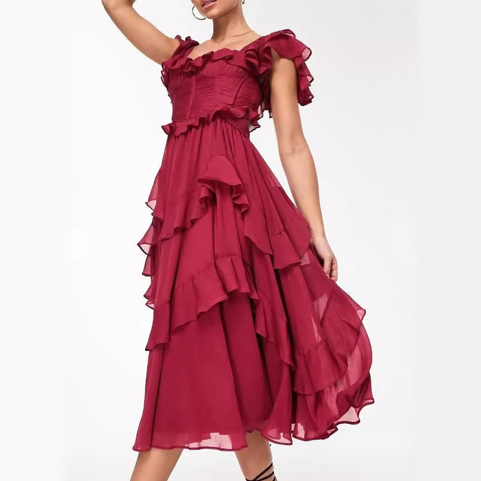 Robe longue femme volants romantique élégante