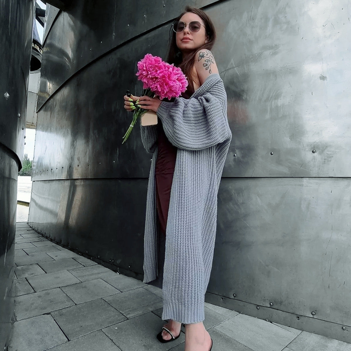 Grand Cardigan Tissu Laine Oversize Ouvert