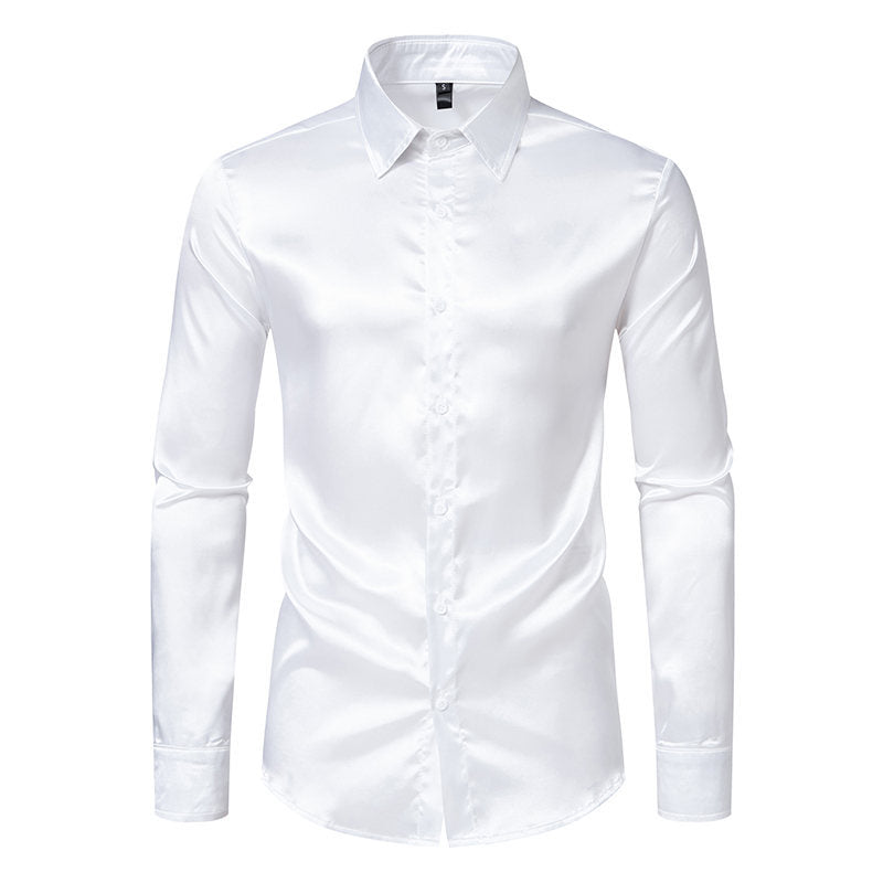 Chemise Homme Satin Brillante Élégante Boutons