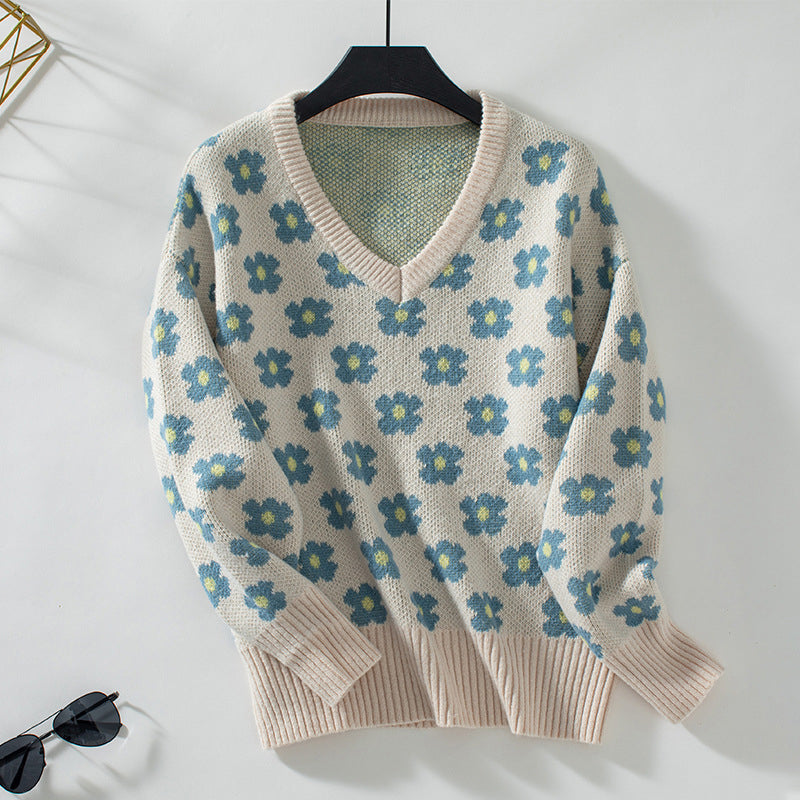 Pull tricoté fleuri élégant pour femme