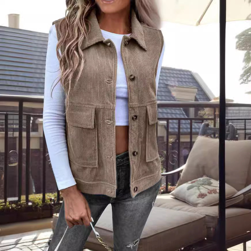 Robe d'été en velours côtelé sans manches coupe décontractée