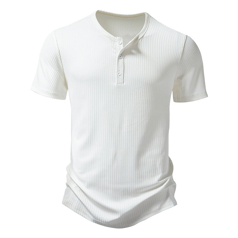T-shirt à manches courtes pour homme, moderne, texturé, avec détails boutonnés