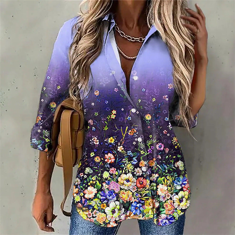 Chemisier Femme Élégant Effet Ombré Floral