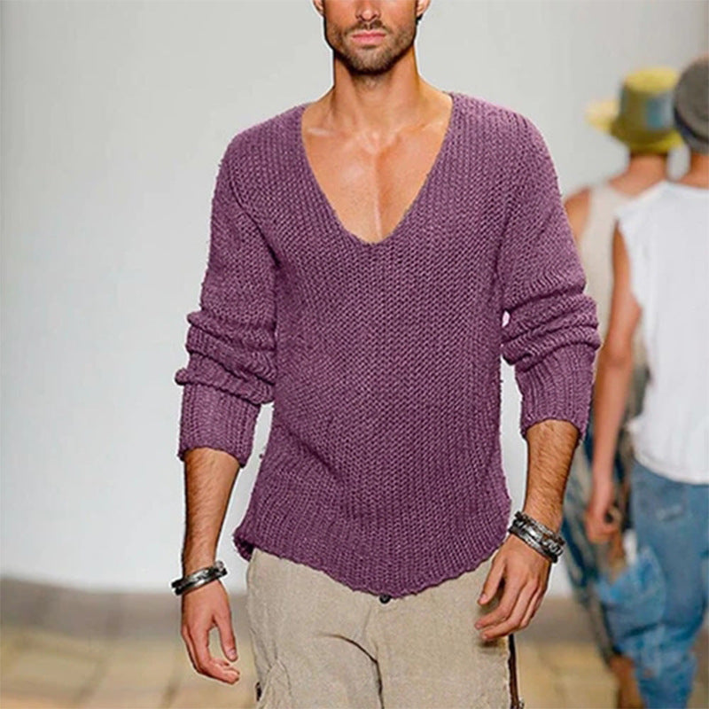 Pull-over homme décontracté col V confortable