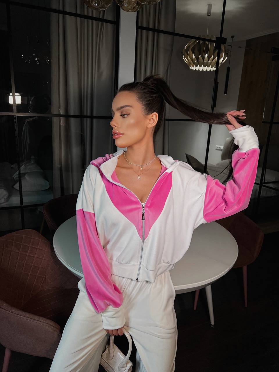 Ensemble de sport pour femme en velours, couleurs contrastées, pratique