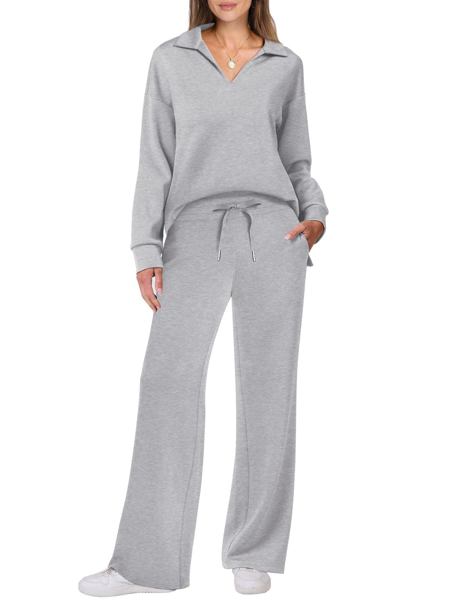 Ensemble de détente élégant pour femmes col en V coupe décontractée