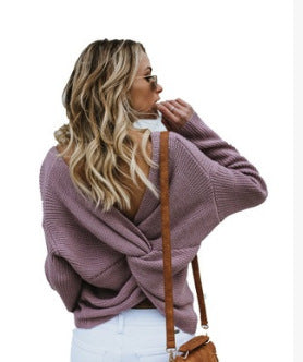 Pull en maille élégant col V femme