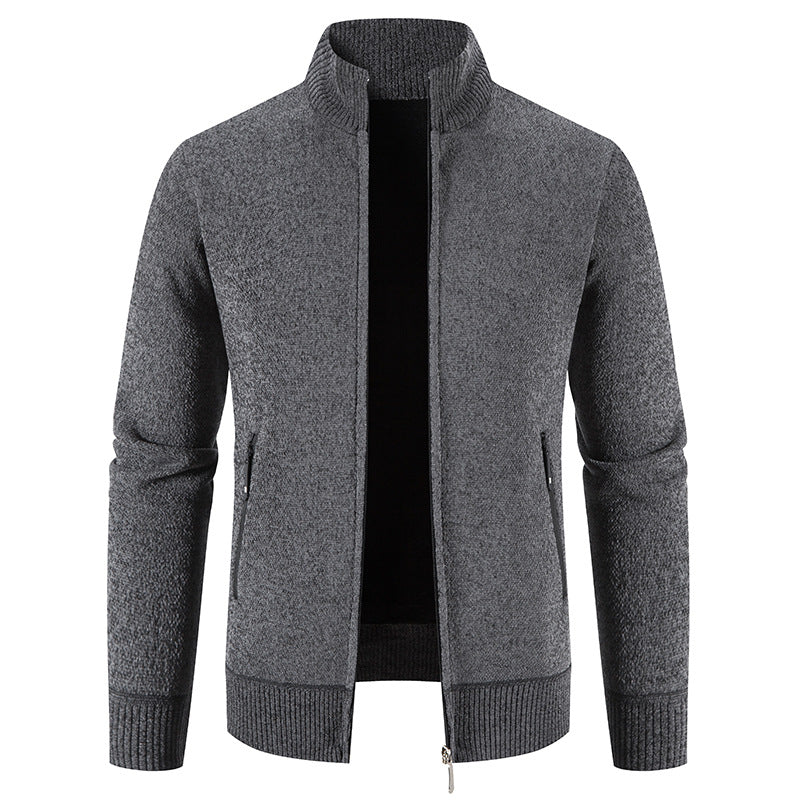 Cardigan Homme Élégant Col Montant Fermeture Éclair Poches