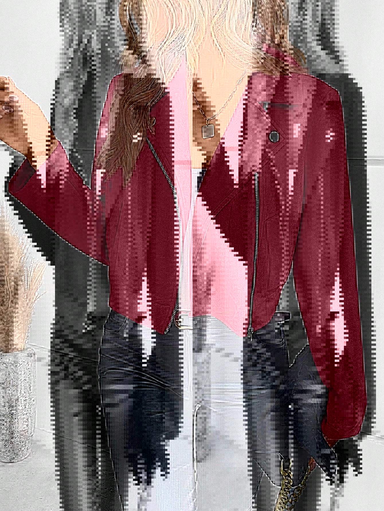 Blouson en cuir pour femme style motard asymétrique élégant