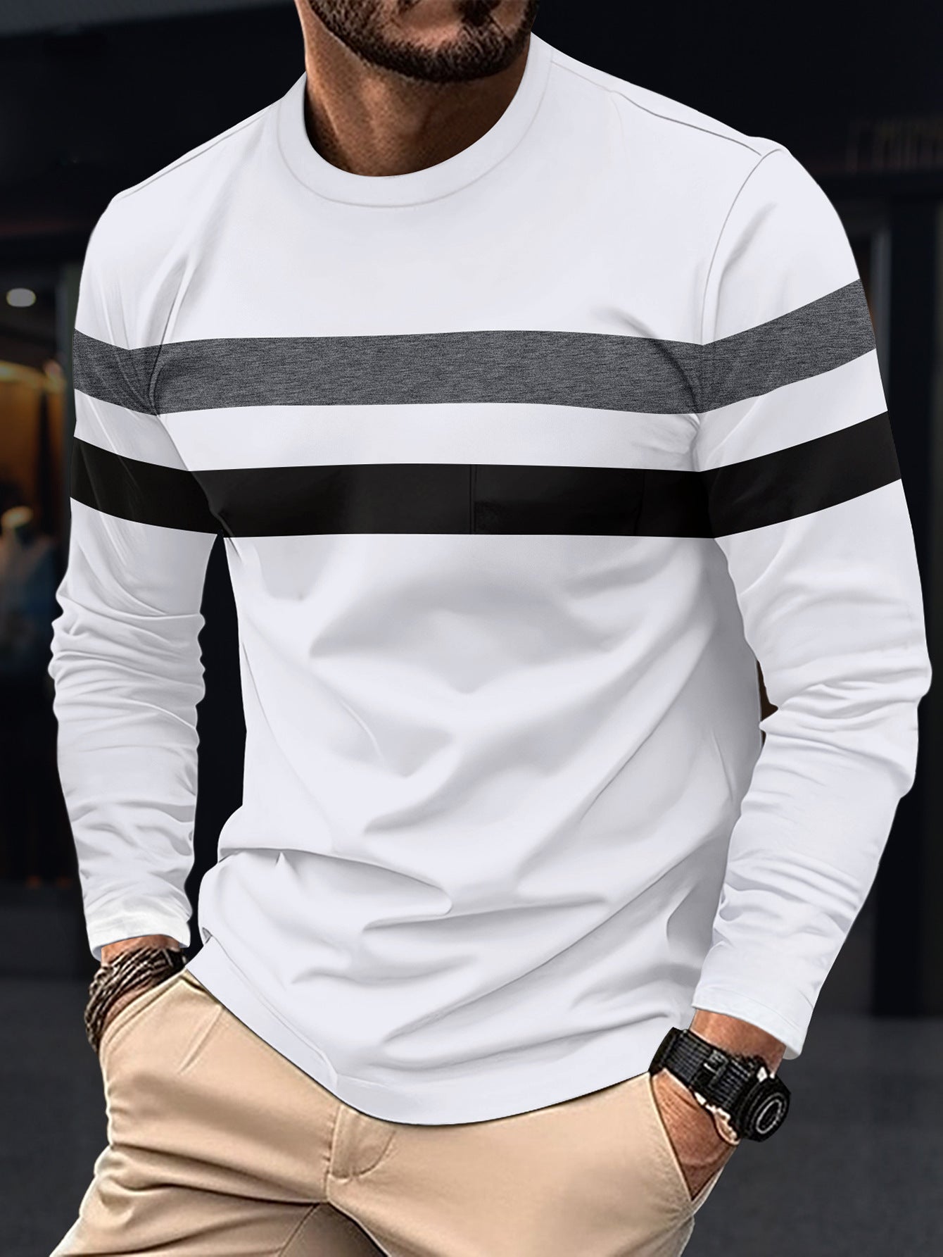 T-shirt à manches longues homme sportif rayé mode