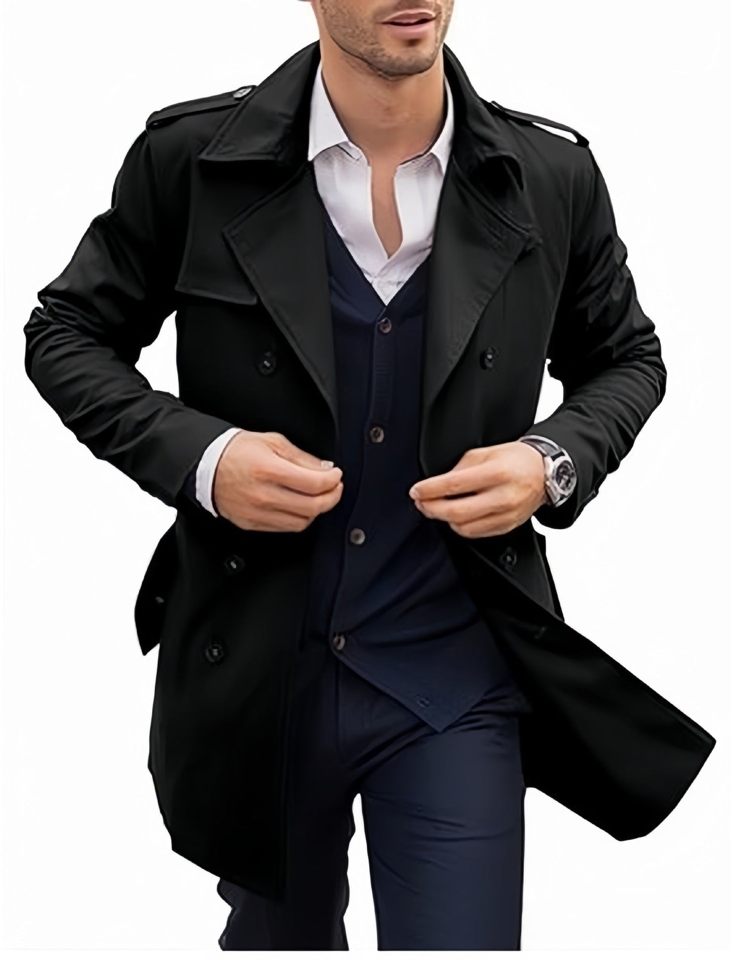 Trench-coat homme élégant texturé, boutons à double boutonnage
