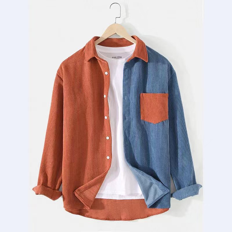 Chemise en velours côtelé homme à texture poche poitrine