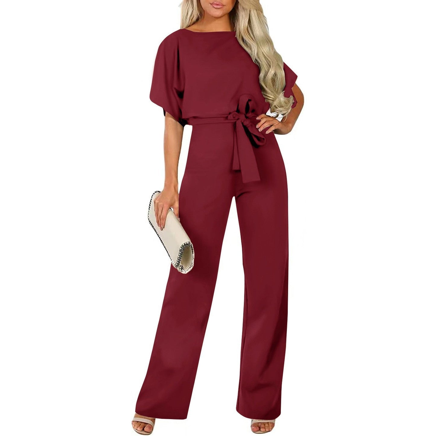 Combinaison élégante pour femme à manches longues et ceinture fine