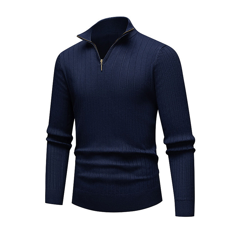 Pull tricoté homme col montant moderne fermeture éclair qualité