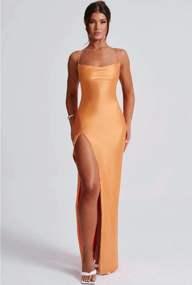 Robe longue élégante en dentelle à bretelles pour femmes