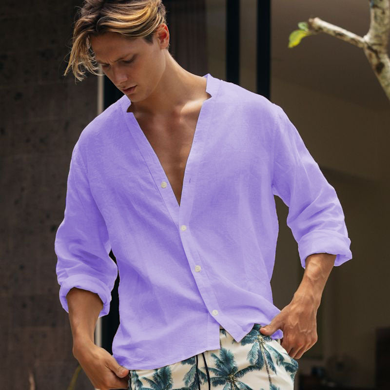Chemise en lin homme Coupe décontractée Boutonnée
