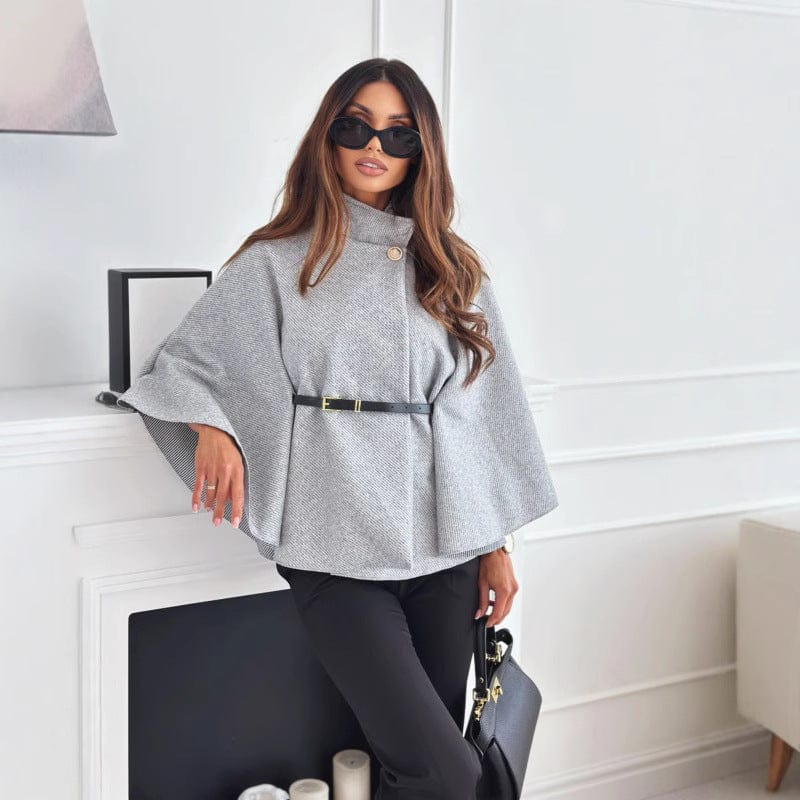 Élégante cape en laine pour femme avec ceinture