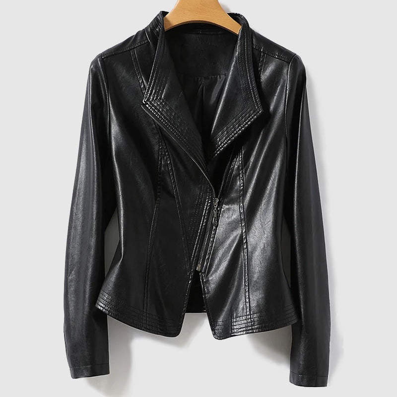 Blouson en cuir végétalien pour femme, fermeture éclair, écologique