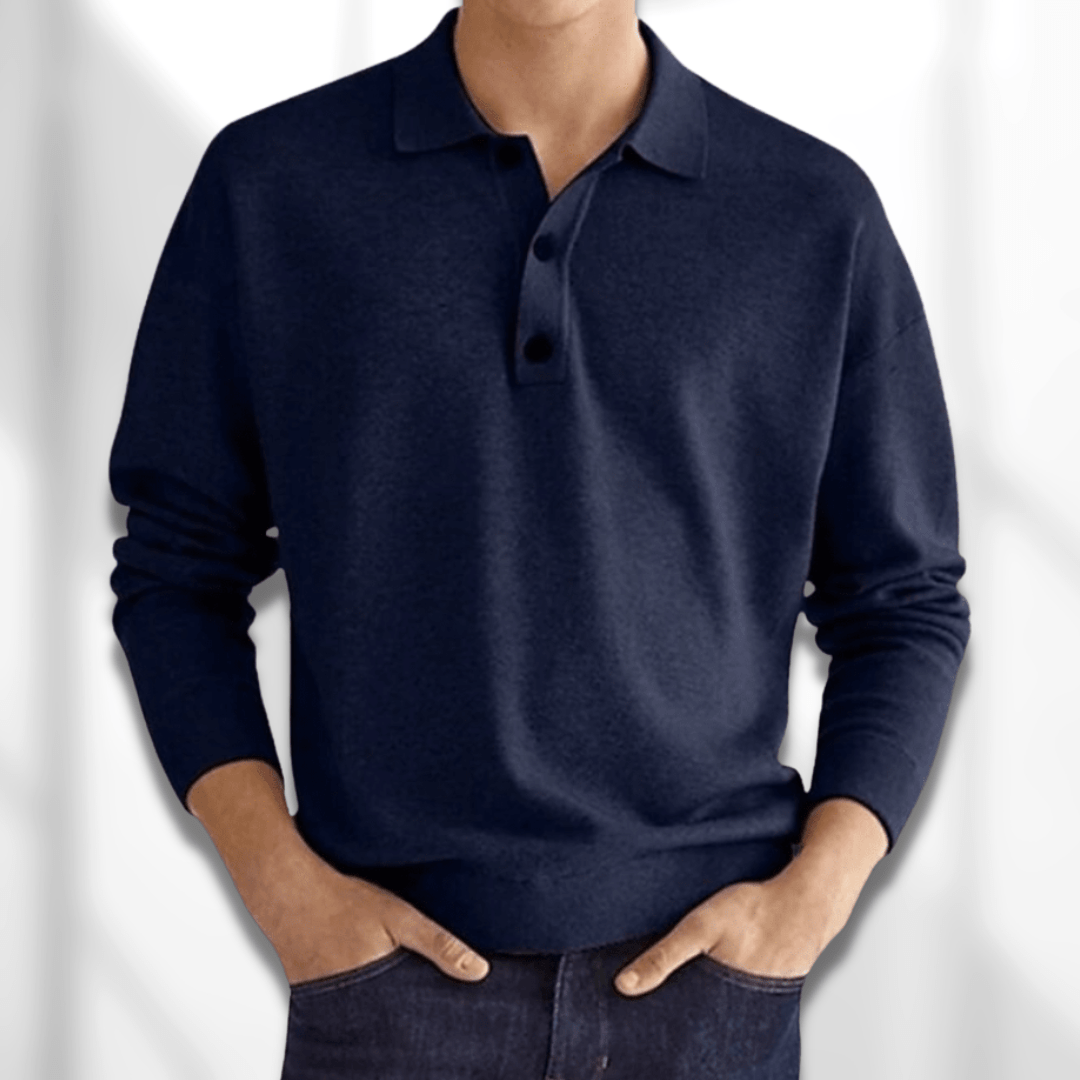 Pull-over homme manches longues moderne patte de boutonnage