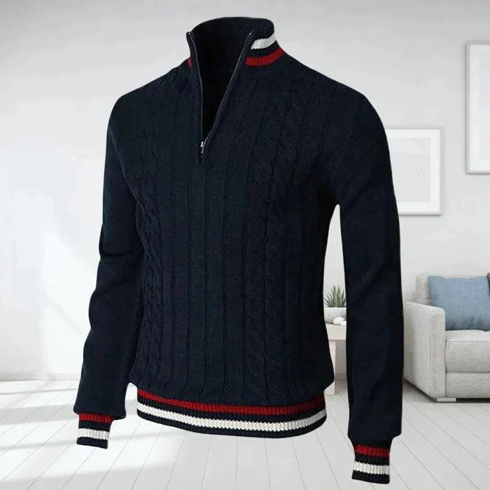 Polo-pull homme chaud à col en V et fermeture éclair