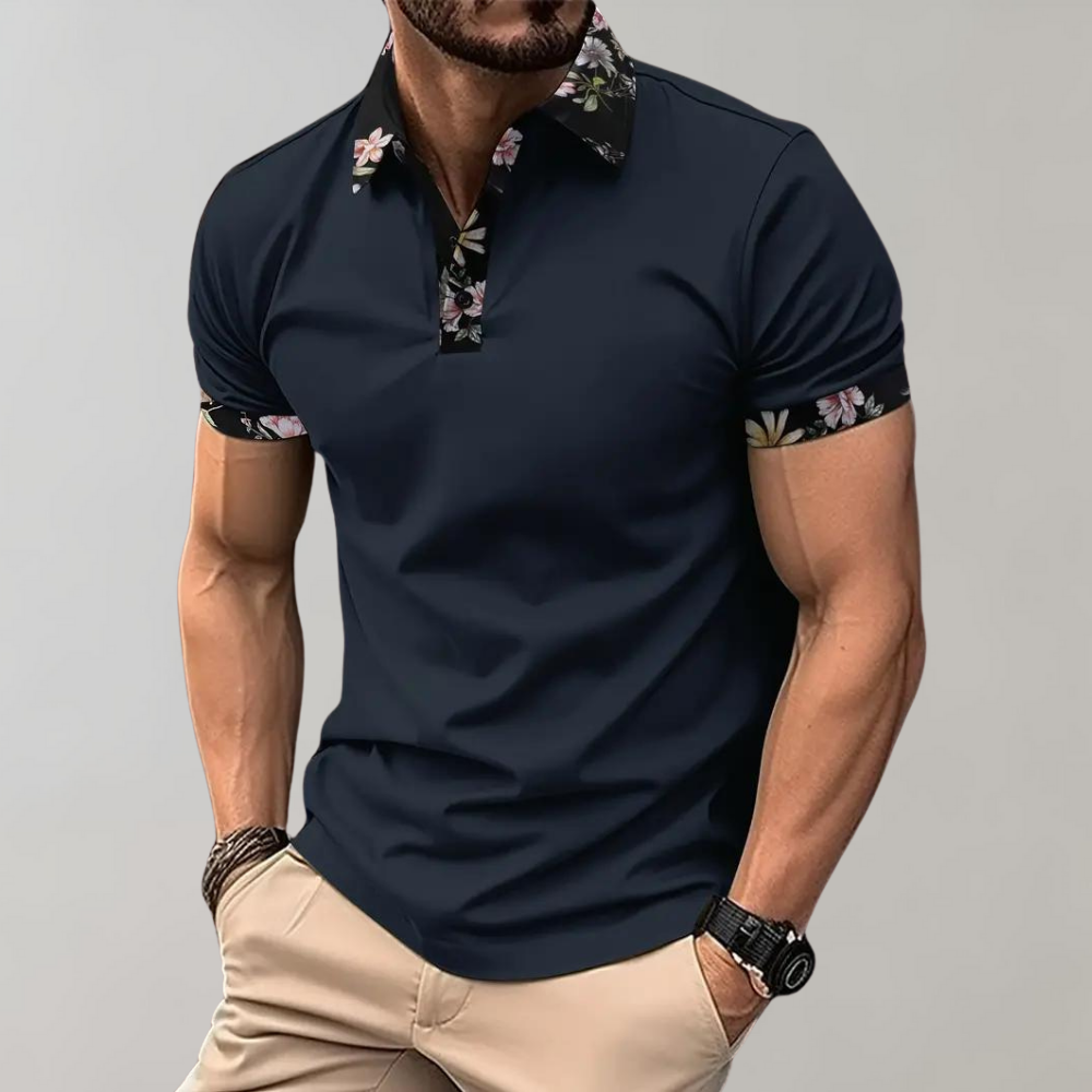 Polo pour homme à motif floral manches courtes