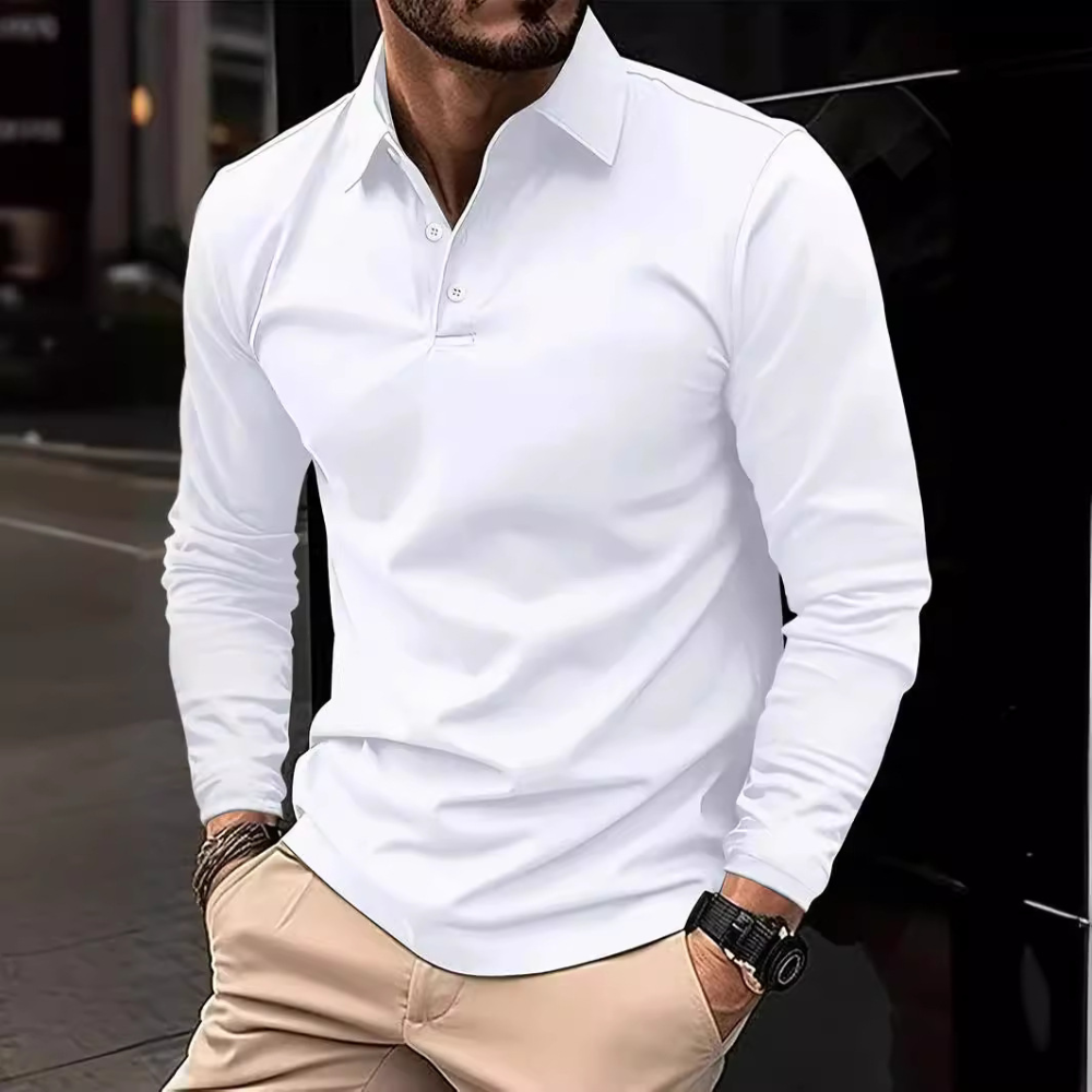 Polo homme manches longues col moderne