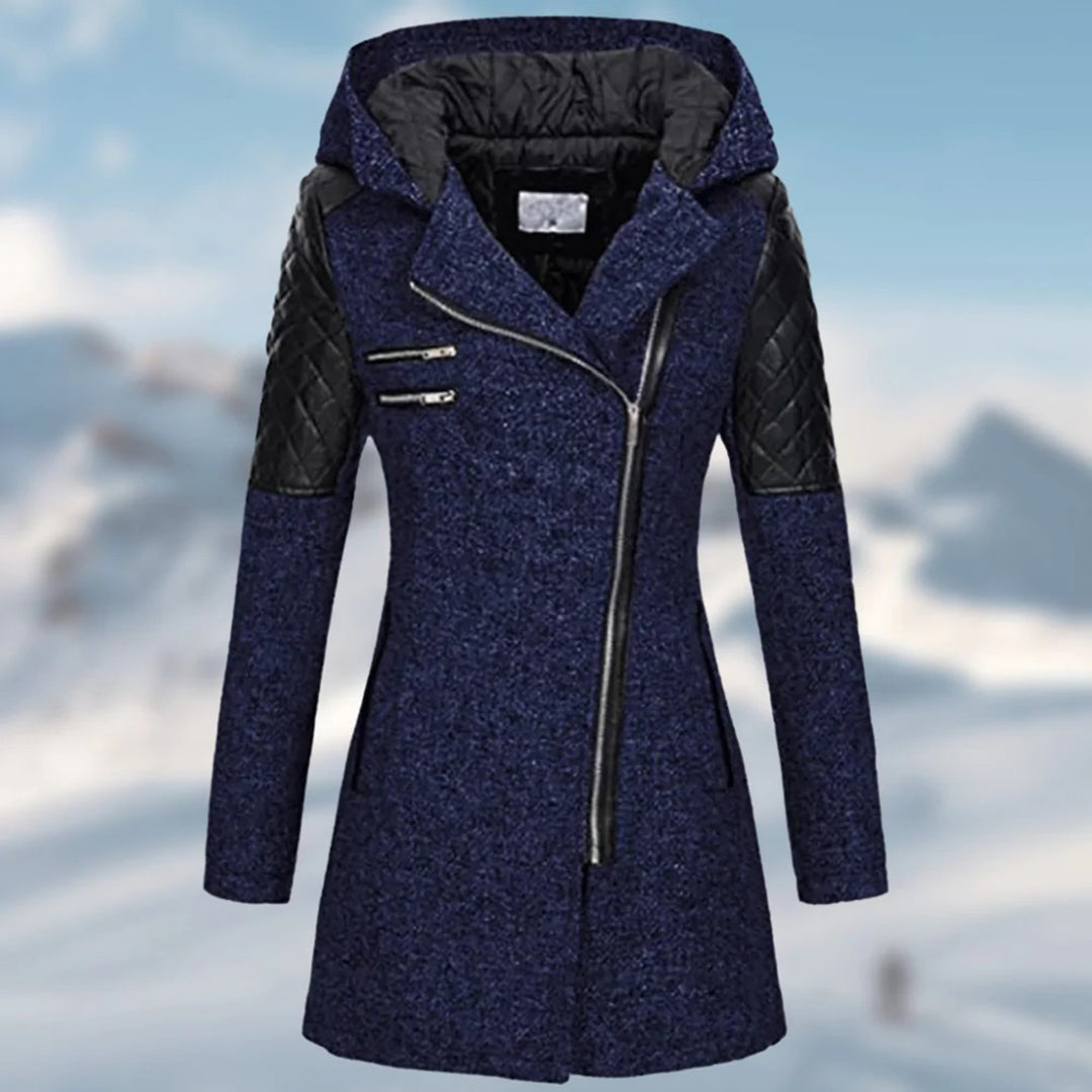 Manteau femme chaud à capuche en mélange de laine