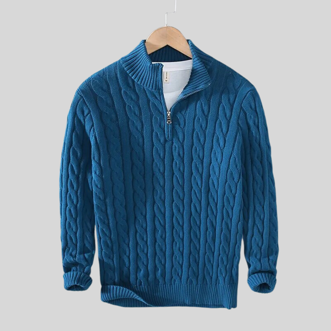 Pull homme col zippé torsadé