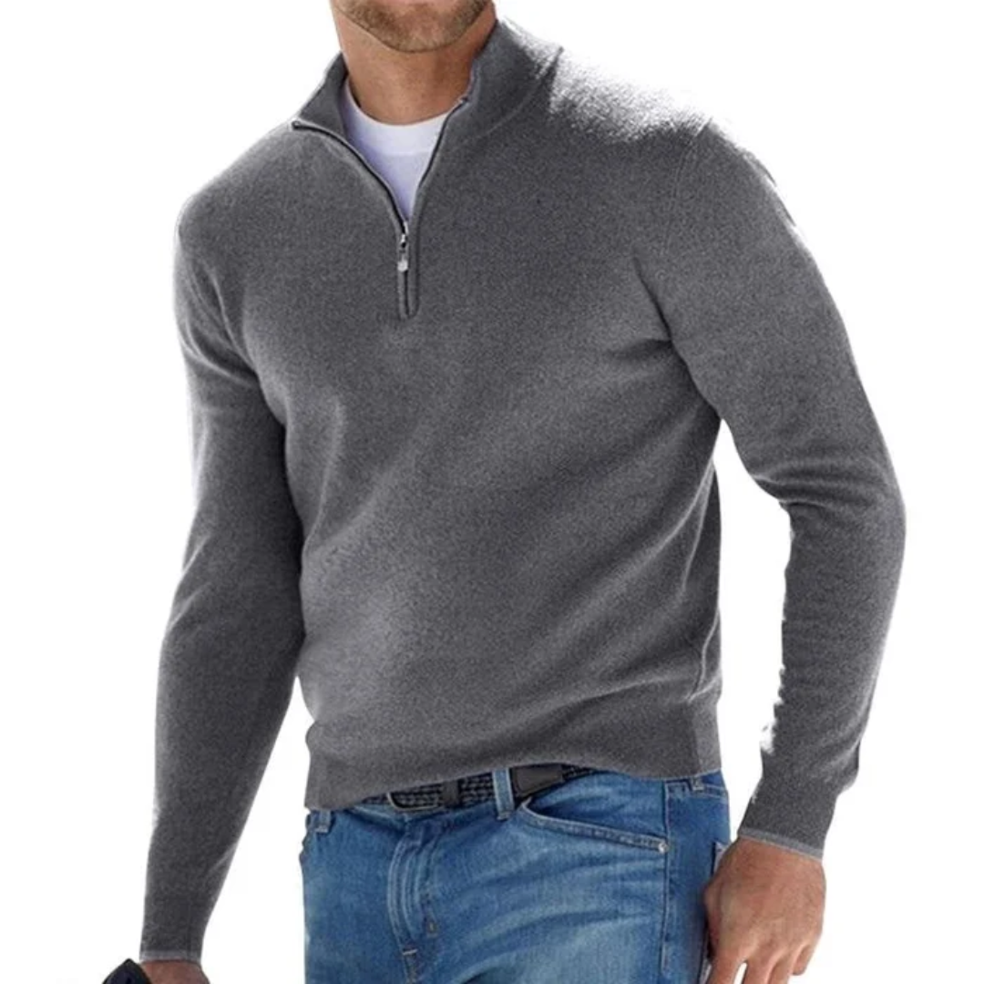Pull homme à manches longues en tricot avec fermeture éclair