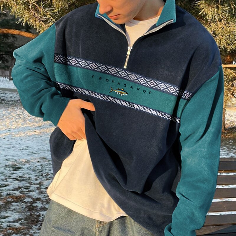 Pull Homme Décontracté Sweat-shirt Oversize Quart de Zip