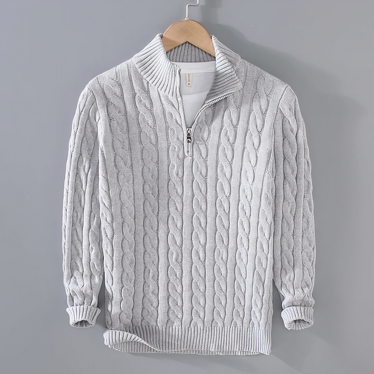 Pull en tricot torsadé à manches longues pour homme