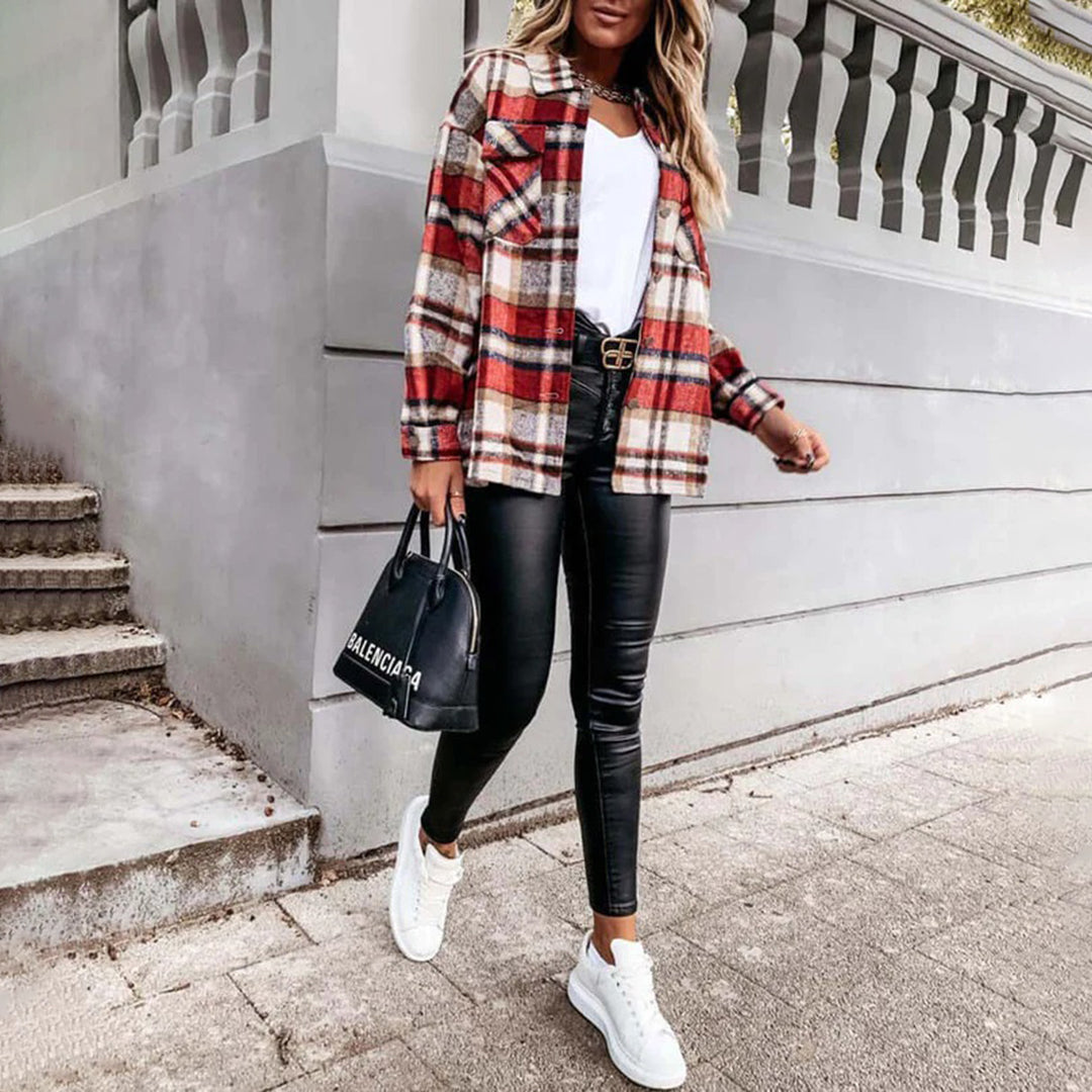 Veste d'automne chaude à carreaux pour femme