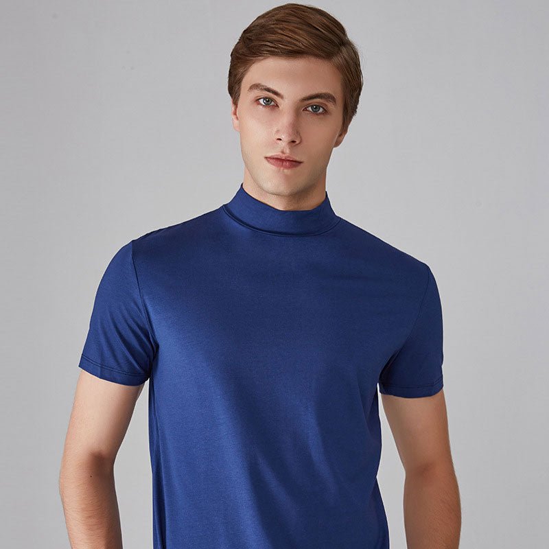 T-shirt homme manches courtes unies col roulé