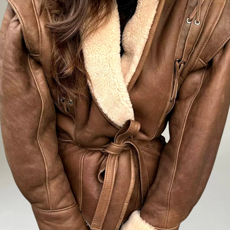 Veste en cuir femme design portefeuille laçage