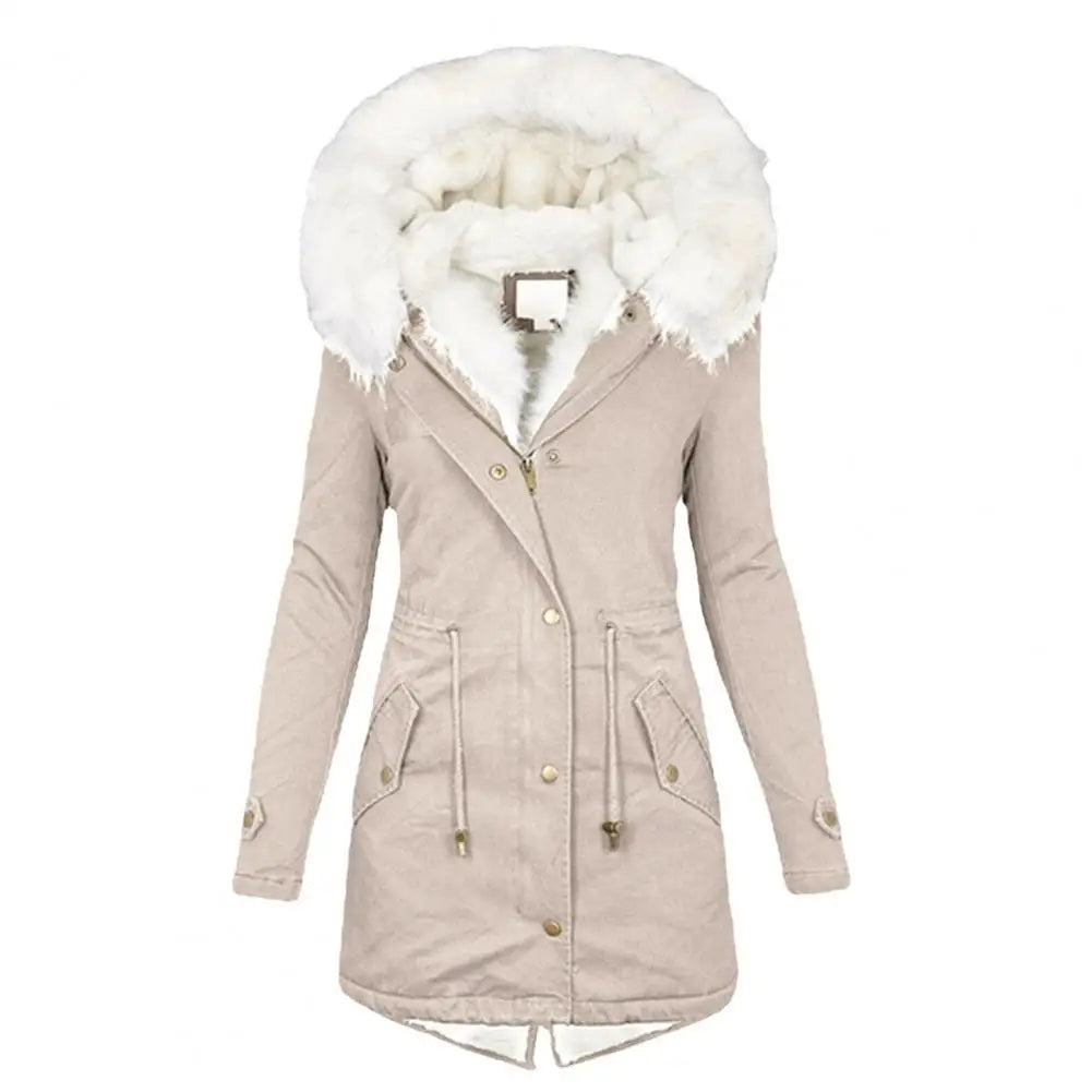 Parka d'hiver long matelassé avec capuche en fausse fourrure