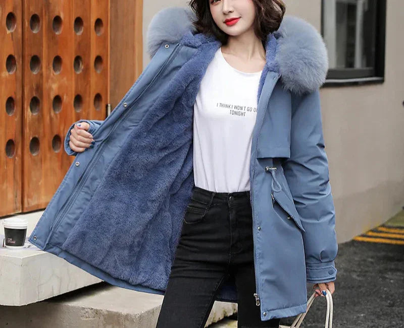 Veste d'hiver chaude doublée avec fausse fourrure amovible
