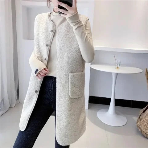 Gilet élégant en laine pour femme avec poches