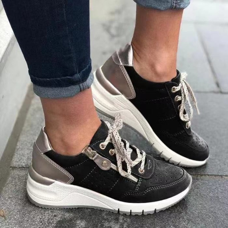 Baskets Femme Confortables Bout Rond Lacets
