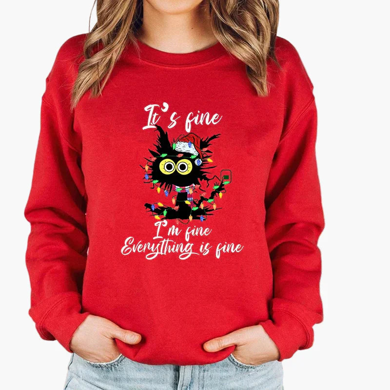 Pull de Noël chat guirlande lumineuse - Pull chat drôle Hiver