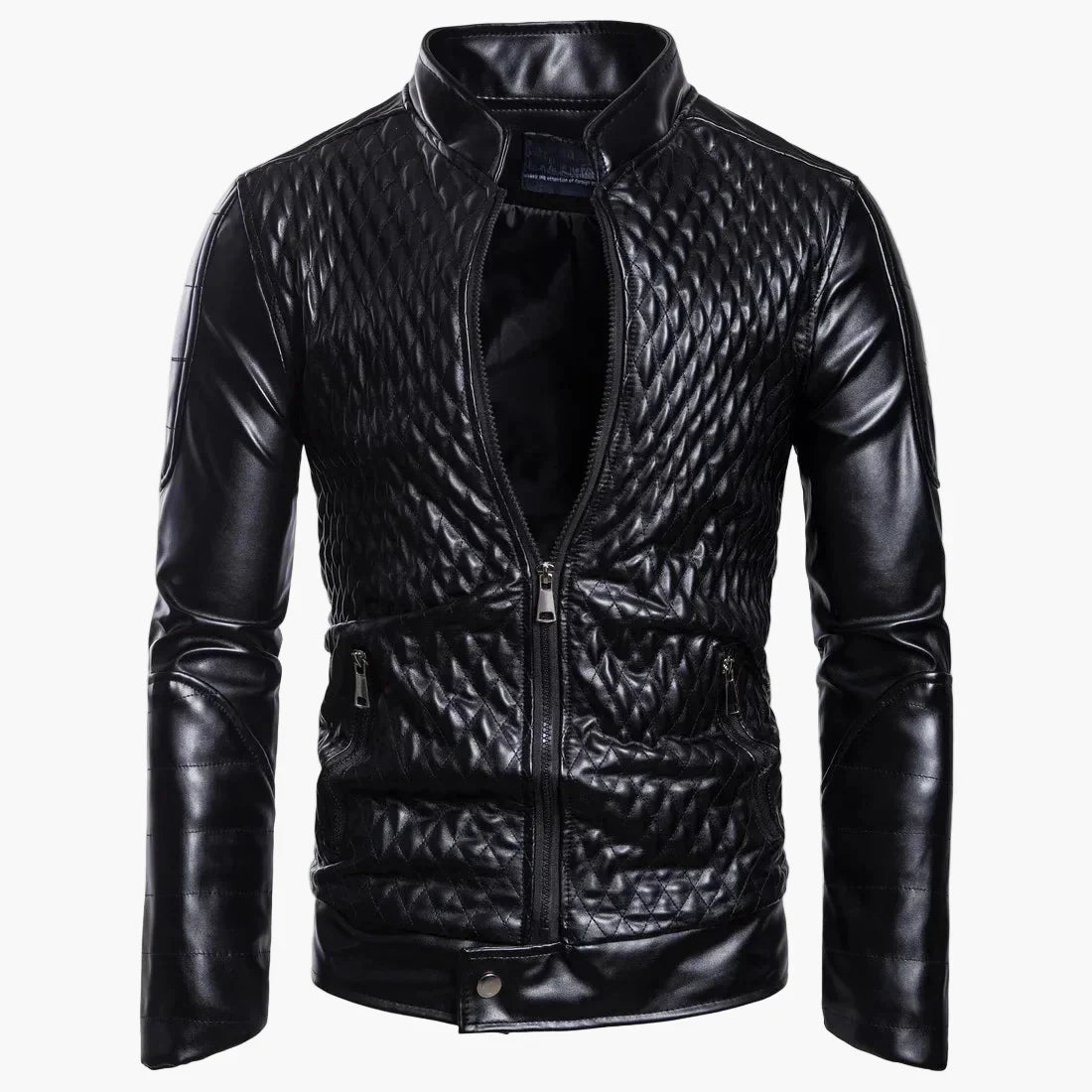 Blouson en cuir style motard col montant tendance