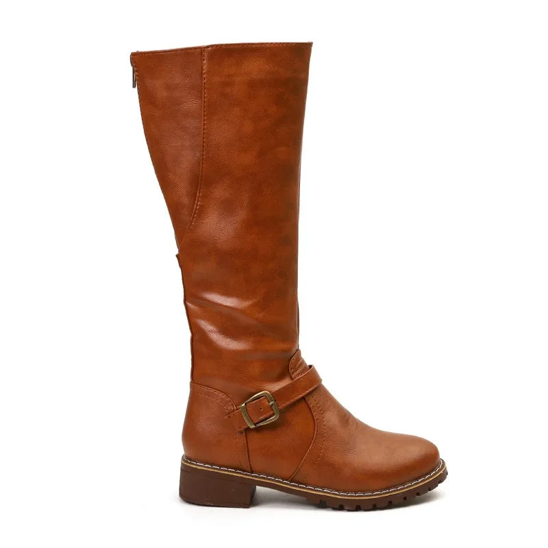 Bottes motardes hautes, lacets, talon carré