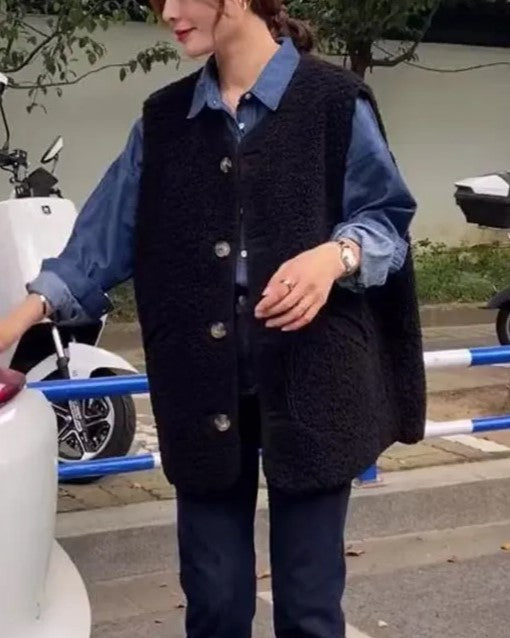 Gilet élégant en laine pour femme, écharpe aspect luxe