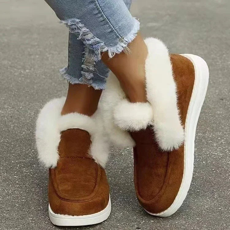 Bottines en velours doux pour femme, doublure en peluche et fourrure