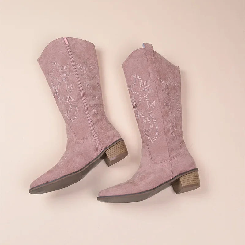 Bottes de cow-boy en daim brodées, modèle mi-haut