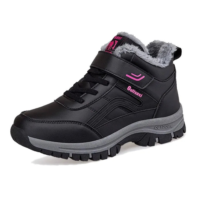 Bottes d'hiver chaudes imperméables en cuir, doublure en peluche
