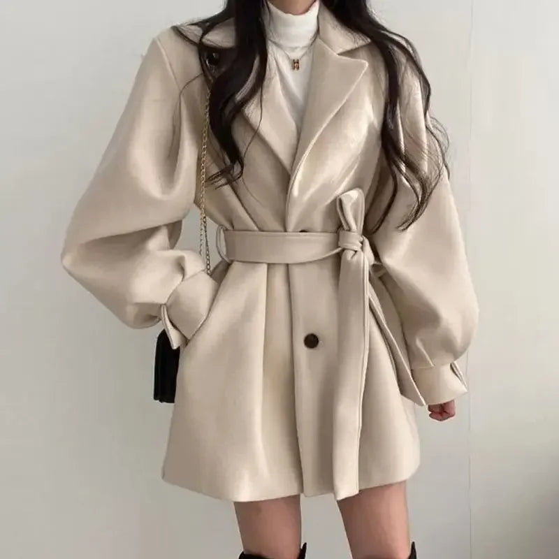 Manteau portefeuille court élégant pour femme avec ceinture